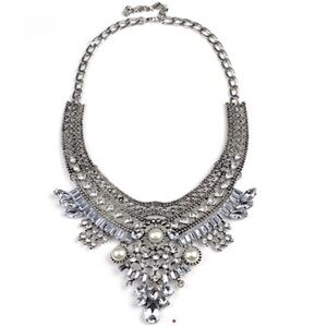 STATEMENT NECKLACE, CRYSTAL AND PEARL BOHO TRIBAL NECKLACE, BRIDAL NECKLACE